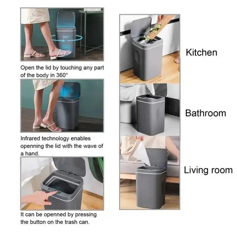 Sleek 16L Touchless Sensor Trash Can for Your Home -Effortless Convenience: