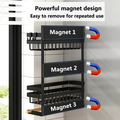 No Hole Refrigerator Magnetic Spice Rack with Hooks